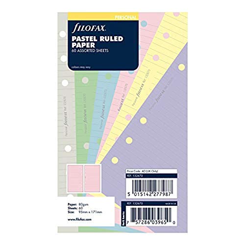 Rediform Filofax B132670 Organizer Refill, Personal Size, Pastel colors, Ruled Paper