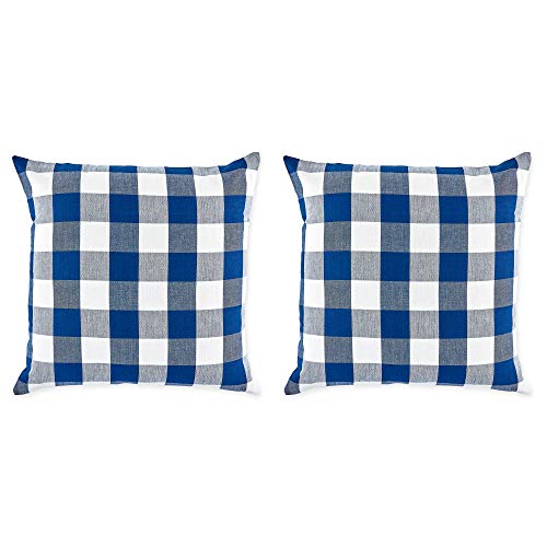 DII Design 100% Cotton Buffalo Check Pillow Cover Set, Navy & Cream, 20x20, 2 Piece