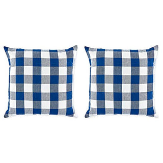 DII Design 100% Cotton Buffalo Check Pillow Cover Set, Navy & Cream, 20x20, 2 Piece