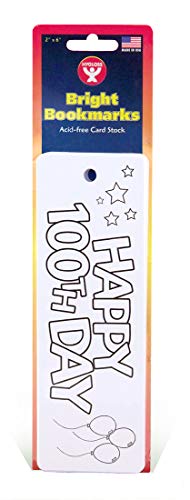 Hygloss Products Happy 100th Day Bookmarks - White Bookmark with “Happy 100th Day” on The Front - Fun to Personalize - Make Reading Fun - 2” x 6” - 100 Pack