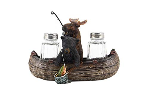 Comfy Hour Western Retro Collection Resin Moose and Bear Fishing Salt and Pepper Bottle Holder (Bottle Not Included)