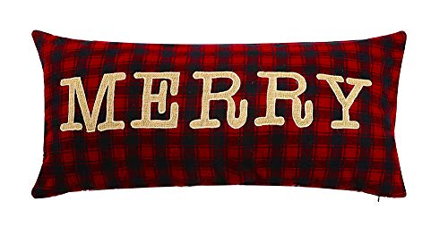 Peking Handicraft Mistletoe Seasonal Holiday Pillow, Red/Taupe