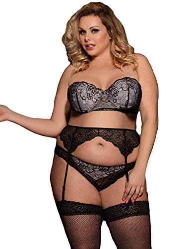 Comfy Hour Women's Plus Size 3 Piece Delicate lace Bra Set, XXX-Large