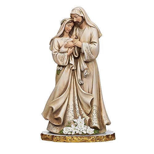 Joseph's Studio by Roman - Holy Family Poinsettia Figure, 10.5" H, Resin and Stone, Decorative, Collection, Durable, Long Lasting