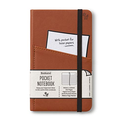 IF Bookaroo A6 'Pocket' Notebook - BROWN, Hard Cover Notebook with Elastic Closure & Ribbon (A6) 15.5 x 9.5cm, 43011