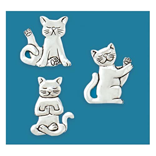 Basic Spirit Yoga Cats Medium Pewter Magnet Set for Pet Animal Lover, Kitchen Office Outdoor Picnic Home Decorative Gift