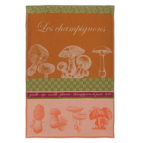 Coucke French Cotton Jacquard and Honeycomb Weave Towel, Mushrooms, 20 by 30 Inches, Rust