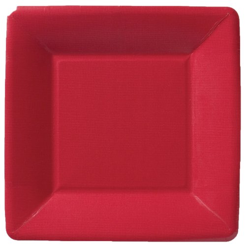 Boston International Ideal Home Range IHR Square Disposable Dessert Paper Plates, 7-Inches, Classic Linen Red
