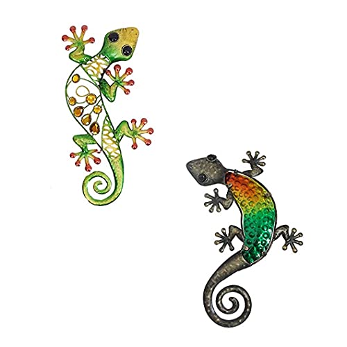 Comfy Hour Colorful Lizard Design Metal Art Gecko Wall Decor in Set of 2