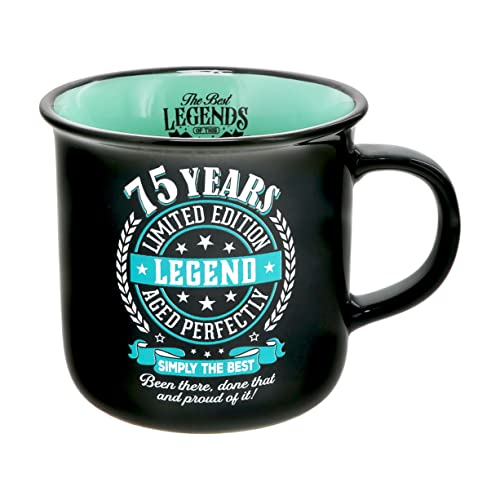 Pavilion Gift Company - 75 Years - Ceramic 13-ounce Campfire Mug, Double Sided Coffee Cup, Birthday Gift, Guys, Women, Mom, Dad, Grandpa, Grandma, 1 Count, 3.75 x 5 x 3.5-Inches