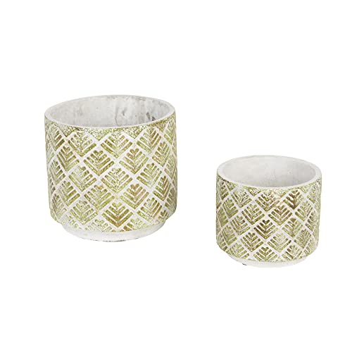DII Design Planter Pot Collection Distressed /Weathered Indoor & Outdoor Cement, for Plants or Flowers, Small 5x4.25/Large 6.75x6.25, Abstract Leaf, 2 Piece