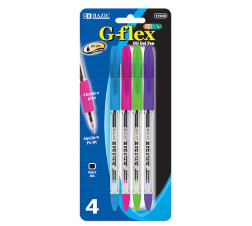 BAZIC G-Flex Dazzle Oil-Gel Ink Pen with Cushion Grip 4 per Pack