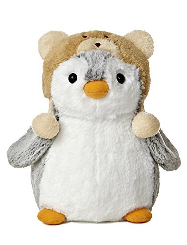 Aurora Pompom 9" Penguin Plush with Blue Hat from World (Brown Hat)