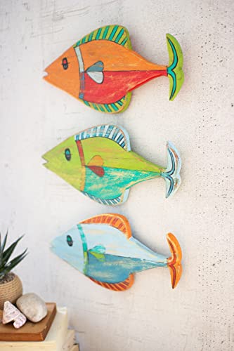 Kalalou Three Painted Wooden Fish Wall HANGINGS