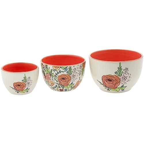 Boston International Ceramic Bowls Nesting Prep Serving Bowl Set, 3 Sizes, Flower Party