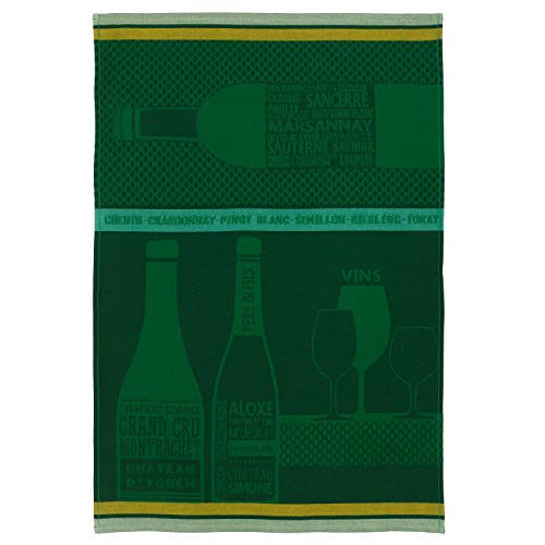 Coucke French Cotton Jacquard Towel, Grand Cru Blanc, 20-Inches by 30-Inches, Green, 100% Cotton