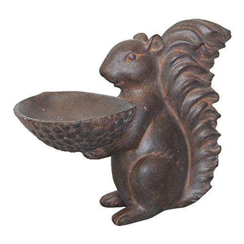 Comfy Hour Farmhouse Home Decor Collection 8" Decorative Squirrel Holding A Plate Figurine, For Indoor Candy Plate Or Outdoor Birdfeeder Use, Polyresin Statue Antique Copper Looking