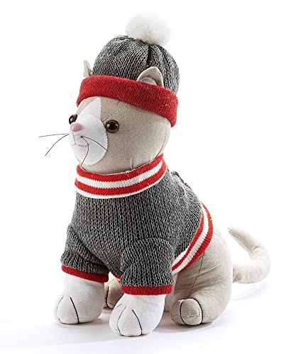 Giftcraft 682467 Christmas Plush Sitting Cat Door Stopper, 8.66 inch, Polyester and Sand