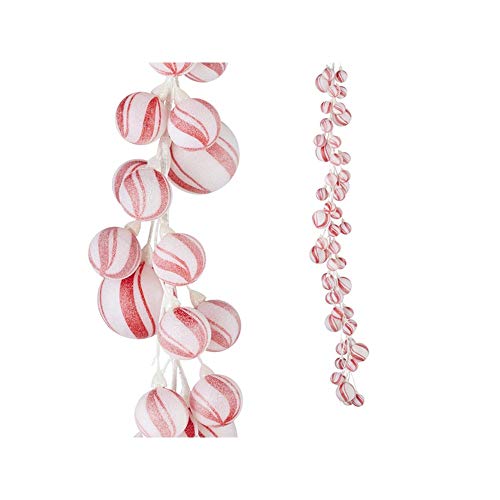 RAZ Imports 2021 Peppermint Parlor 4-Foot Peppermint Stripe Ball Garland