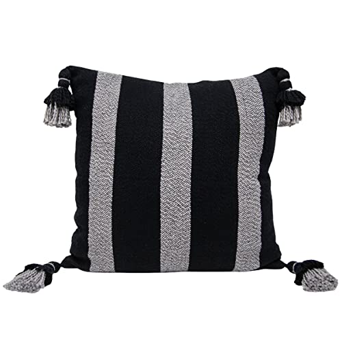 18X18 Inch Hand Woven Pillow Black Cotton With Polyester Fill - Foreside  Home & Garden