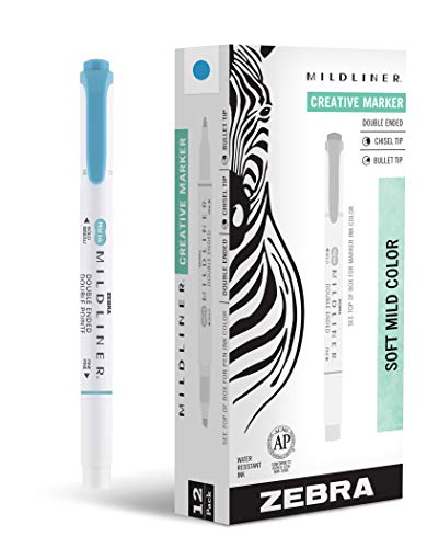Zebra Pen Mildliner Double Ended Highlighter Marker Set, Broad and Fine Point Tips, Mild Smoke Blue Ink, 12-Pack