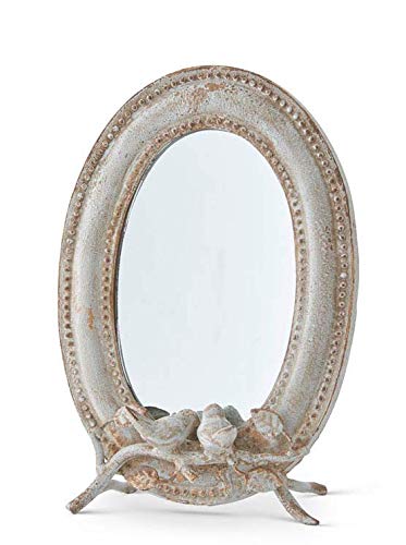 K&K Interiors Metal Oval Mirror with Birds on Branch Detail and Easel Stand