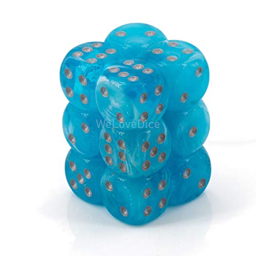 Chessex 27766 Luminary 16mm D6 Dice Set, Sky with Silver