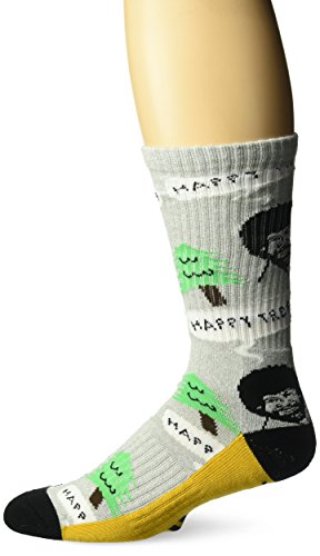 Oooh Yeah Socks Bob Ross Happy Tree Men's Crew Socks, Grey, One Size