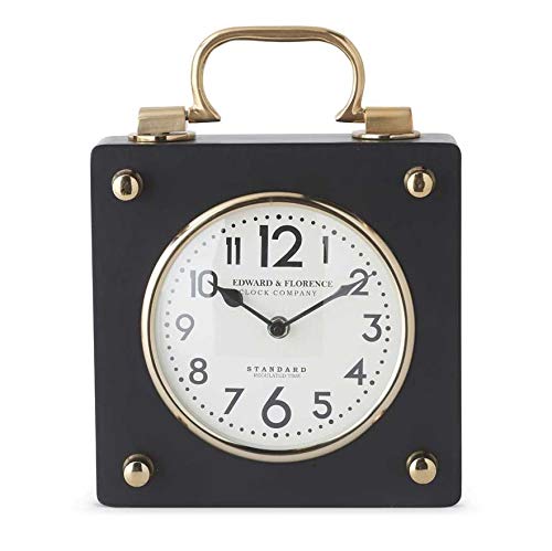 K&K Interiors 15637A 11.5 Inch Black and Gold Square Metal European Clock