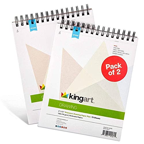 KINGART 8” x 10” Wire Bound Drawing Paper Pads, 70 lbs, Set of 2