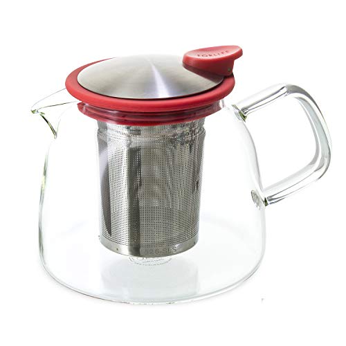 Forlife Bell Glass Teapot with Basket Infuser, 24-Ounce/730ml, Red