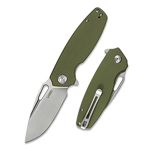 Kubey KU322 8.15" Folding Pocket Knife, Outdoor Survival Knife 3.39" D2 Drop Point Dependable Blade Knife with G10 Handle, Secure Reversible Clip for Camping Hunting Hiking Carry (Green)