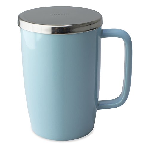 FORLIFE Dew Glossy Finish Brew-In-Mug with Basket Infuser & "Mirror" Stainless Lid 18 oz., Turquoise