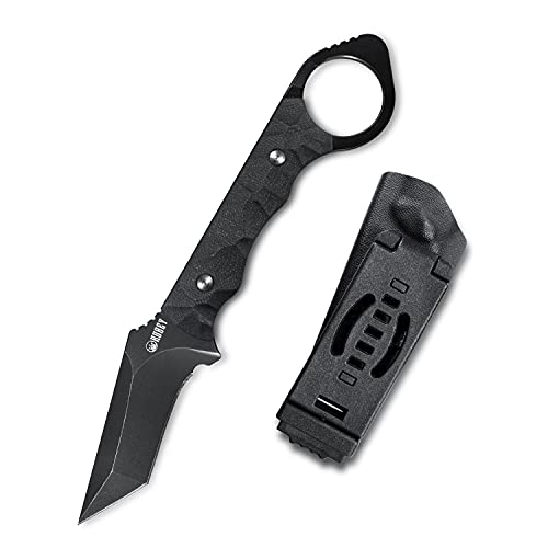 Kubey WOLF E-CQC KU320 Fixed Blade Edc Knife Tanto D2 Blade and G10 Handle with Black Kydex Sheath Good for Outdoor Hunting and Hiking (Black Stonewashed)