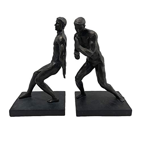 Comfy Hour Farmhouse Home Decor Collection Resin Set of 2 Gymnastic Men Bookends Art Bookends Solid Heavy Weight, Black