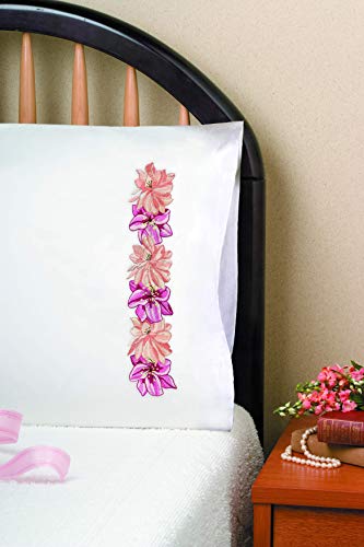 Design Works Crafts Tobin Stamped Pillowcase Pair Stamped Cross Stitch Kit for Embroidery, 20 by 30-Inch, Pink Floral
