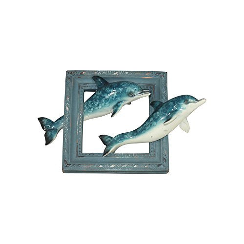 Comfy Hour Under The Sea Collection 6" Two Swimming Dolphins Coastal Ocean Theme 3D Wall Decorative Frame, High Gloss Finish, Polyresin