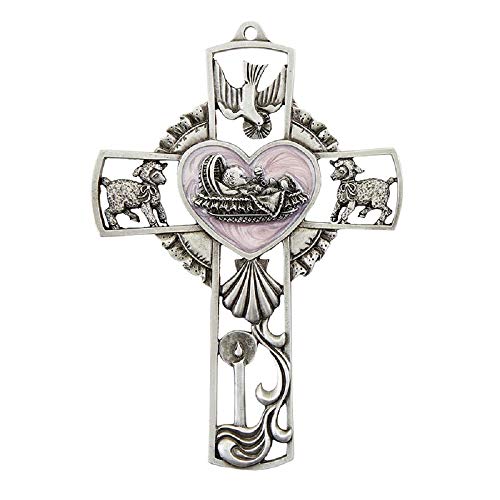 Christian Brands Creative Brands JC-9433-E Baby Girl Wall Cross , 5-inch Height, Pewter and Epoxy, Pink