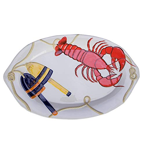 Beachcombers 16" Ceramic Oval Platter with Lobster Buoy and Rope Design Serving Dish Coastal Decor