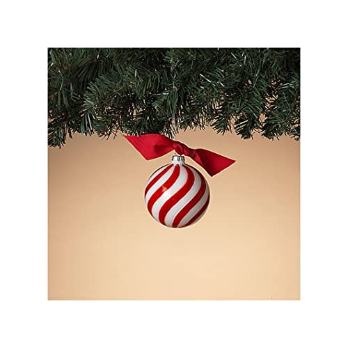 Gerson 2664420 Red and White 80mm Glass Ball Ornament