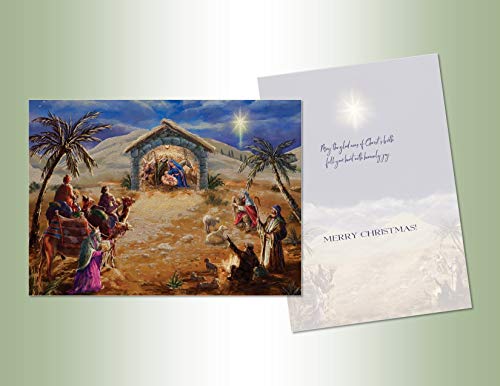 LPG Greetings Performing Arts boxed CHRISTMAS CARDS Manger Deluxe Non-flake Glitter Embellished Boxed Christmas Cards with Full Color Inside Designs (14 glitter cards, 14 envelopes), 66271