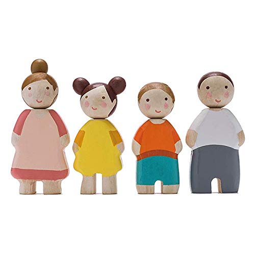Tender Leaf Toys - The Leaf Family - Happy Wooden Family Dolls Playset Figures of 4 People for Children Kids Pretend Play Doll House