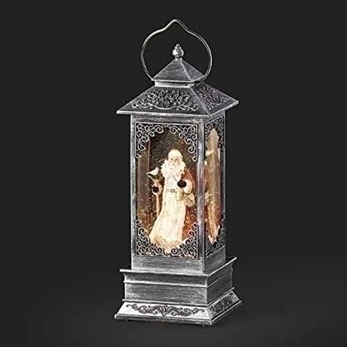 Roman 11" Silver and Red LED Swirl Santa Lantern Christmas Tabletop Decor