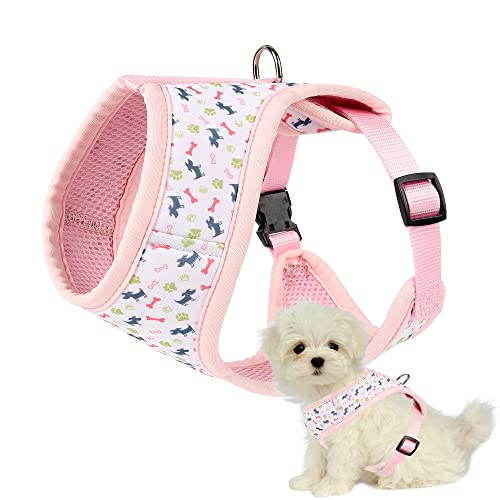 Mile High Life | Dog Cat Vest Harness | No Choke Pull | Easy Step-in | Breathable Soft Mesh Padding | Puppy Training Halter | Pink Bone | Large Girth (21.6"-43.2"