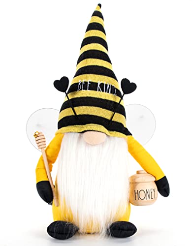 DesignStyles Rae Dunn Bee Gnome - Honey Bee Decor - Bee Gnomes Decorations for Home & Office – Bumble Bee Farmhouse Kitchen Decoration - Stuffed Gnomes Plush Shelf Figurines - Gnome Decor Gnome Gifts - Bee Kind