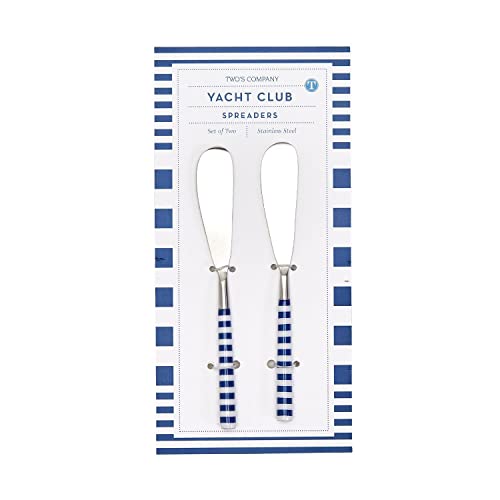 Two's Company Yacht Club Set of 2 Blue and White Stripe Spreaders on Gift Card (Hand Wash Only) - Stainless Steel/Epoxy
