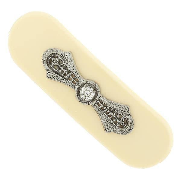 1928 Jewelry Ivory Color Filigree With Crystal Accent Hair Clip