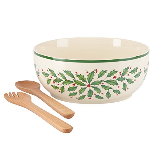 Lenox Holiday Salad Bowl with Wooden Servers
