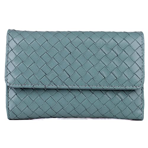 JYS Enterprise Buxton Women's Basketweave Midsize Trifold Wallet with Snap Closure, Lagoon Blue