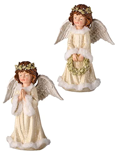 Regency International Resin Christmas Girl Angel Figurine, Set of 2, 8 Inch